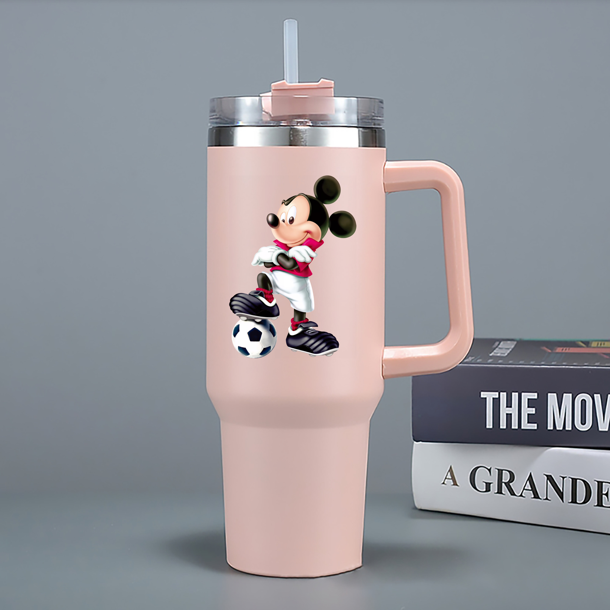 （画像用） ミッキーマウス Mickey Mouse 1200mL車用タンブラー - クリスタルステッカー（プラスチックストロー付き）